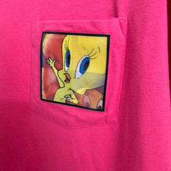VTG 90s Warner Bros Studio Store Shirt Tweety Bird 3D Lenticular Patch Pocket