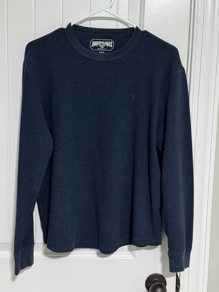 American Eagle Men’s Long Sleeve Thermal Waffle Knit Shirt, Size M Medium Grey