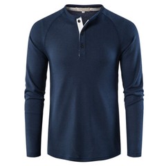 Mens Casual Henley T-shirt Solid Slim Fit Button Pullover Long Sleeve Tops Tunic