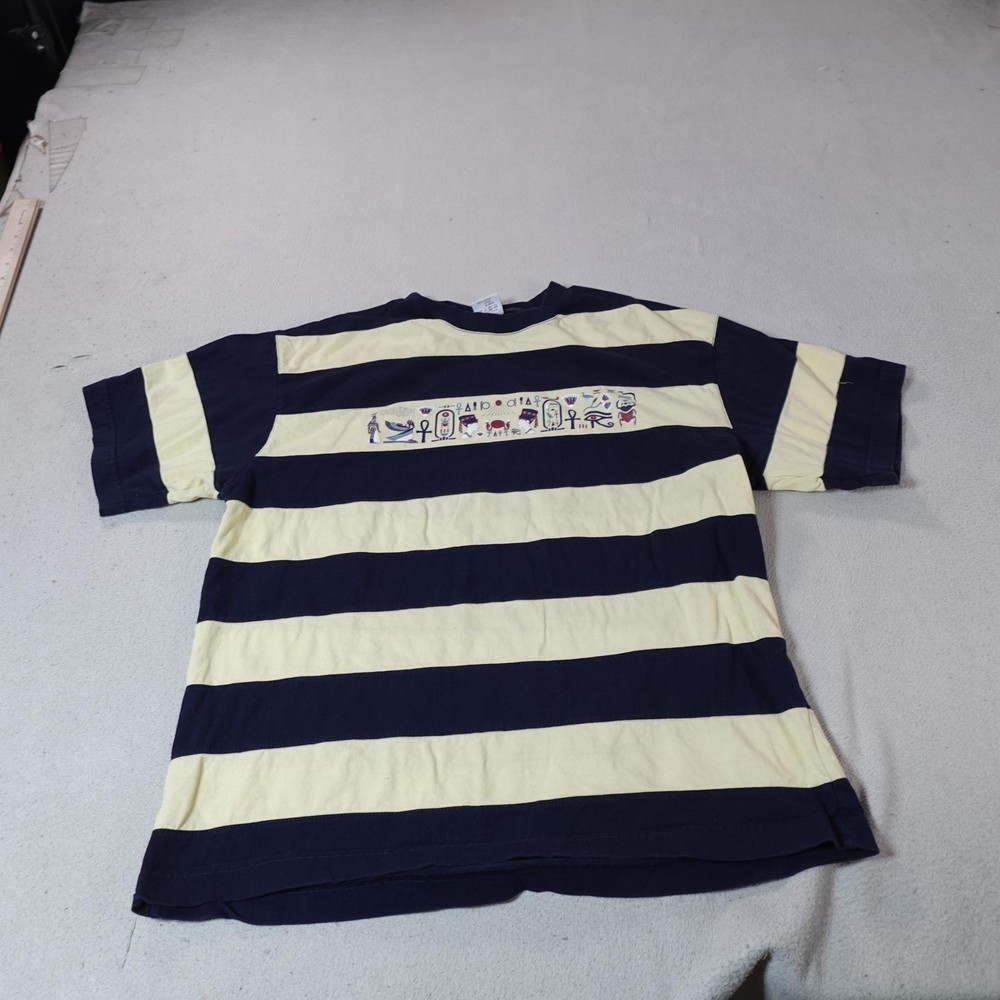 Vintage Egypt Shirt Mens Medium Blue Striped Hieroglyphic Cottonila Graphic Tee