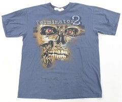 Rare VTG UNIVERSAL STUDIOS HOLLYWOOD Terminator 2 3D T Shirt 90s 2000s Blue SZ L