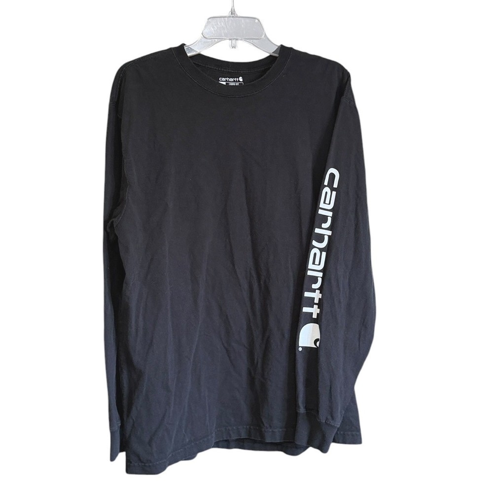 Carhartt Men K231 Loose Fit Long Sleeve Graphic Logo T-Shirt Black M Chore Ranch
