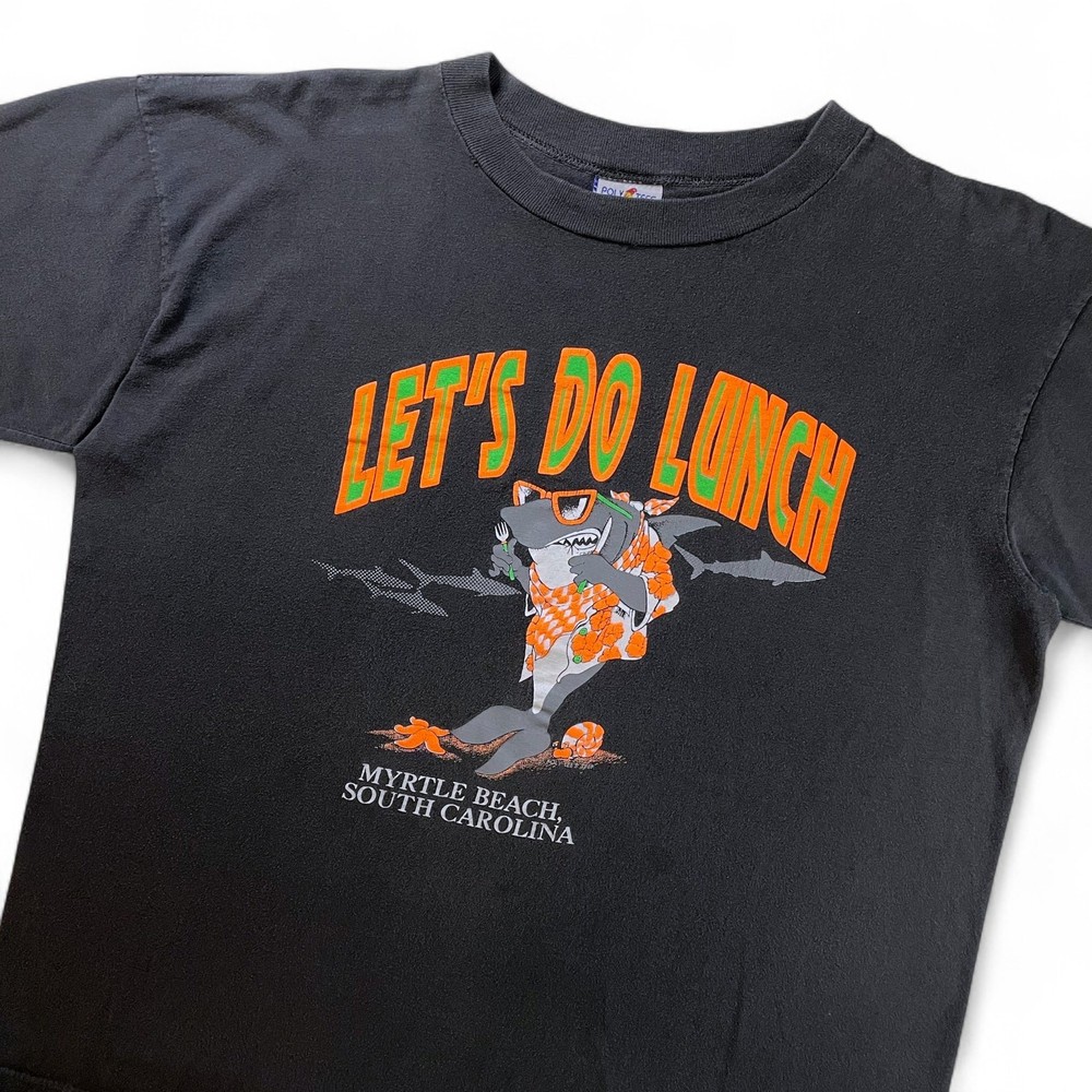 Vtg 80s Shark Lets Do Lunch Myrtle Beach Tee Neon Funny Sunglasses Single Stitch
