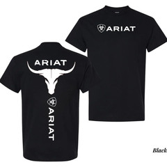 Ariat T-shirt, Bold Bull Skull Graphic With Iconic Ariat Logo Shirt, Graphic Tee
