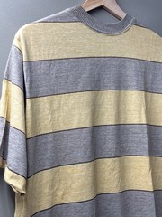 Vintage Hang Ten Striped T-Shirt Yellow Grey 70s Surf Skate Made in USA L/XL