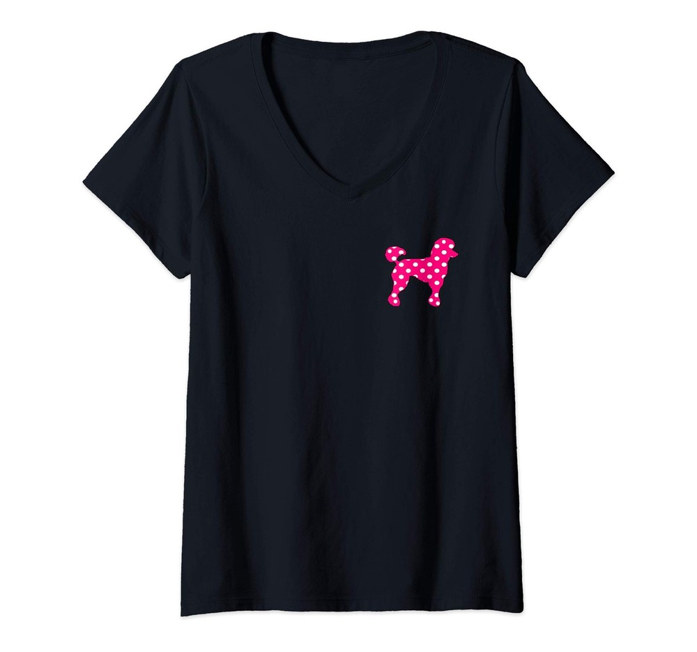 Womens Sock Hop Cutie 50s Costume Pink Polka Dot Poodle V-Neck T-Shirt
