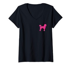 Womens Sock Hop Cutie 50s Costume Pink Polka Dot Poodle V-Neck T-Shirt