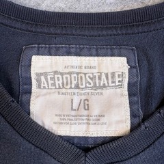 Aeropostale Mens Navy Blue V-Neck Graphic T-Shirt Cotton New York 1987 Large