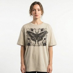 Dark Luna Moth Roses Zodiac Celestial T-Shirt Gothic Witchy Occult Night Sky Tee