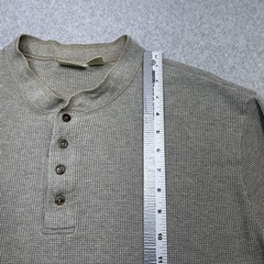 LL Bean Henley Shirt Mens XL Oatmeal Long Sleeve Waffle Knit Cotton Made USA