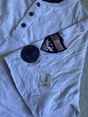 Free Planet Men’s White Henley T-Shirt XL USA Patch Cotton Short Sleeve NWOT