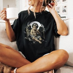Vintage Praying Baby Angel Shirt Catholic Christian Cherub Graphic Tee