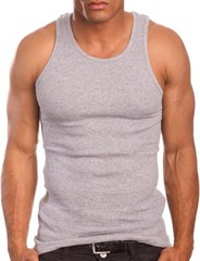 3 Packs Mens 100% Cotton Tank Top A-Shirt Wife Beater Undershirt Ribbed Gray