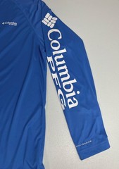 Columbia PFG Terminal Tackle Long Sleeve Shirt Mens M Blue USA Flag Triangle