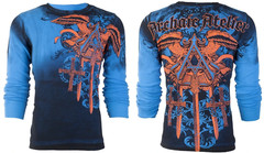 ARCHAIC by AFFLICTION Men’s Long Sleeve THERMAL Shirt DAVENTRY Biker Blue $58
