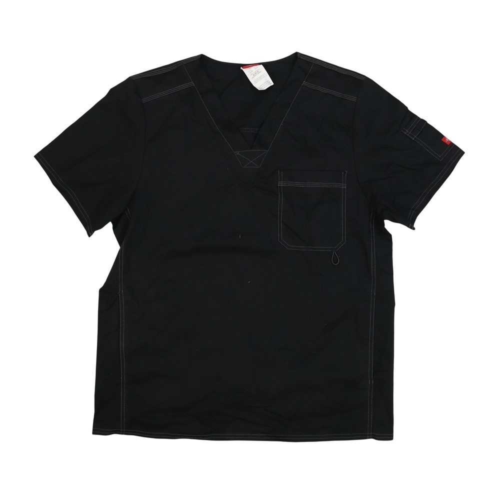 Dickies Scrub Top Mens Medium Black V Neck Stretch Pocket Work Shirt Tee