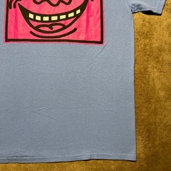 Keith Haring Graphic T Shirt Mens L Blue Pink Three Eyed Face Pop Art Tee