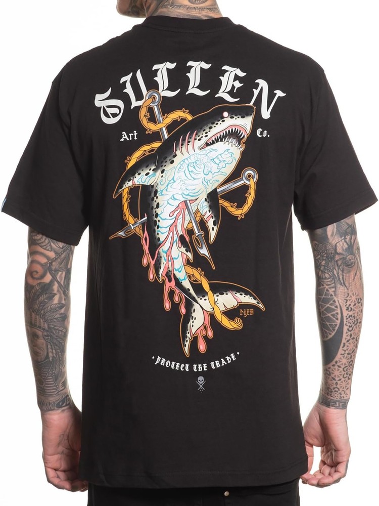 Sullen Men’s Dyem Shark Short Sleeve Standard T-shirt Tattoo Anchor Shark Tee