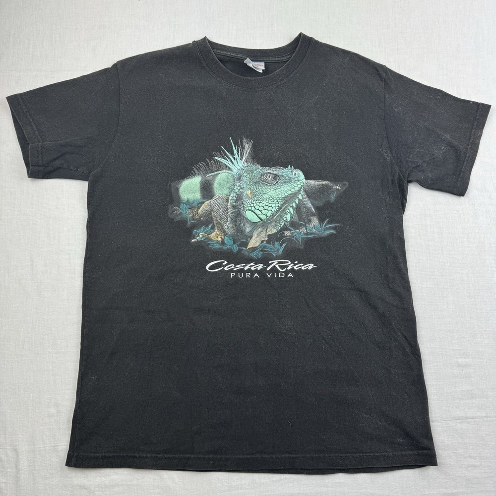 Vintage Costa Rica Shirt Adult Medium Black Iguana Animal Nature Tropical USA