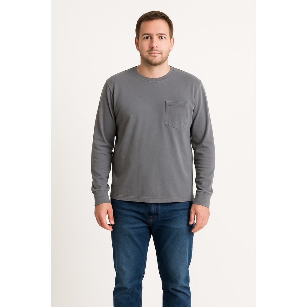 ComfortWash by Hanes Long Sleeve Pocket T-Shirt Gray Size Large 100% Cotton