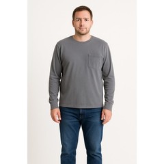 ComfortWash by Hanes Long Sleeve Pocket T-Shirt Gray Size Large 100% Cotton
