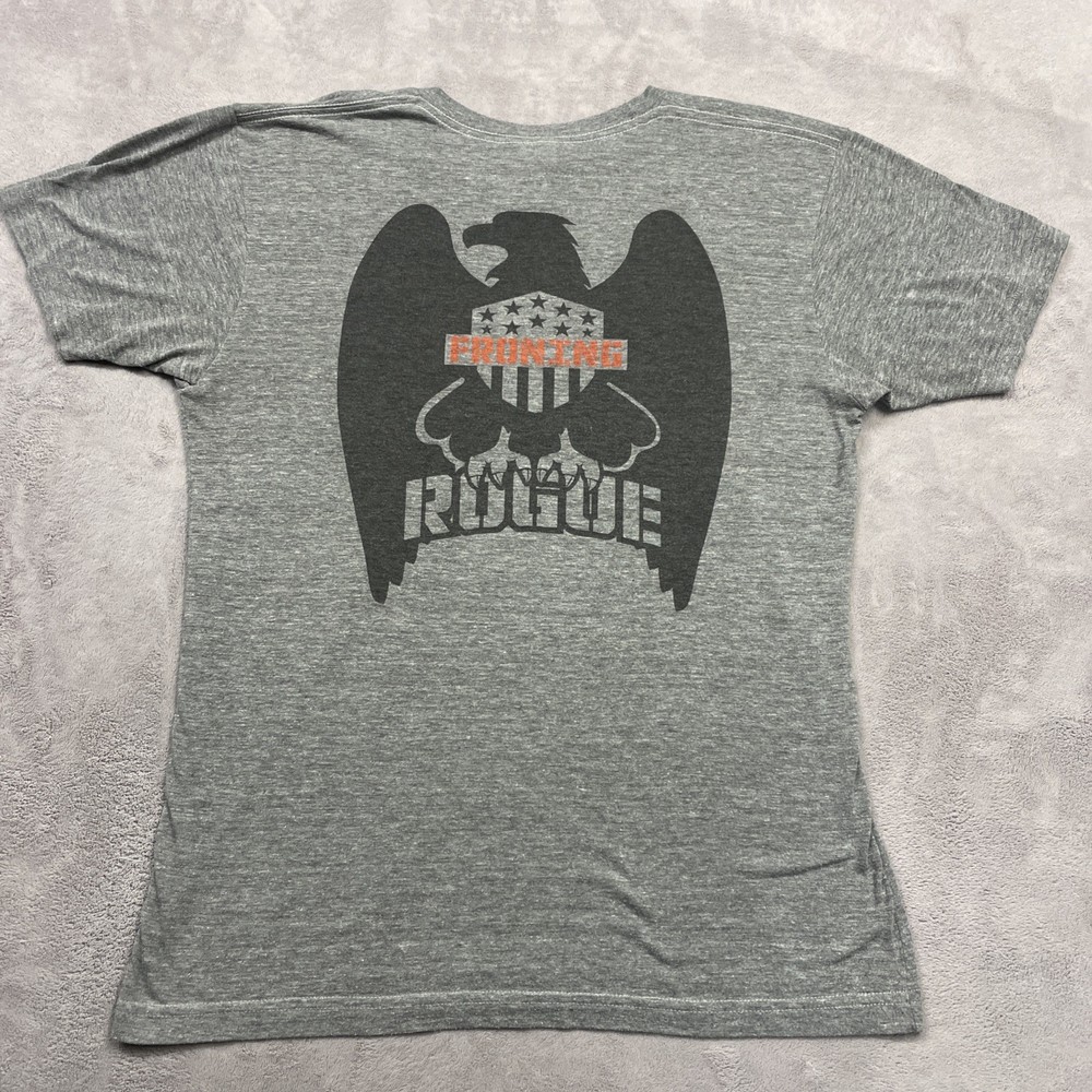 Rogue Rich Froning USA Made T-Shirt Mens Large Gray Graphic Gym Workout Tee