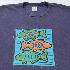 Jerzees T-Shirt Size XXL 48-50 Large Fish Art Made in USA 100% Combed Cotton