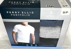 PERRY ELLIS Men’s Crew Neck Tees SZ Small 3-Pk Cotton Blend Stretch Grey Black