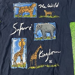 Vintage 1990’s Blue The Wild Safari Kingdom Animal T Shirt One Size 22 X 30 In
