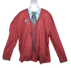 Faux Real Shirt Men’s 2XL Red Long Sleeve Stretch Ron Burgandy Halloween Costume