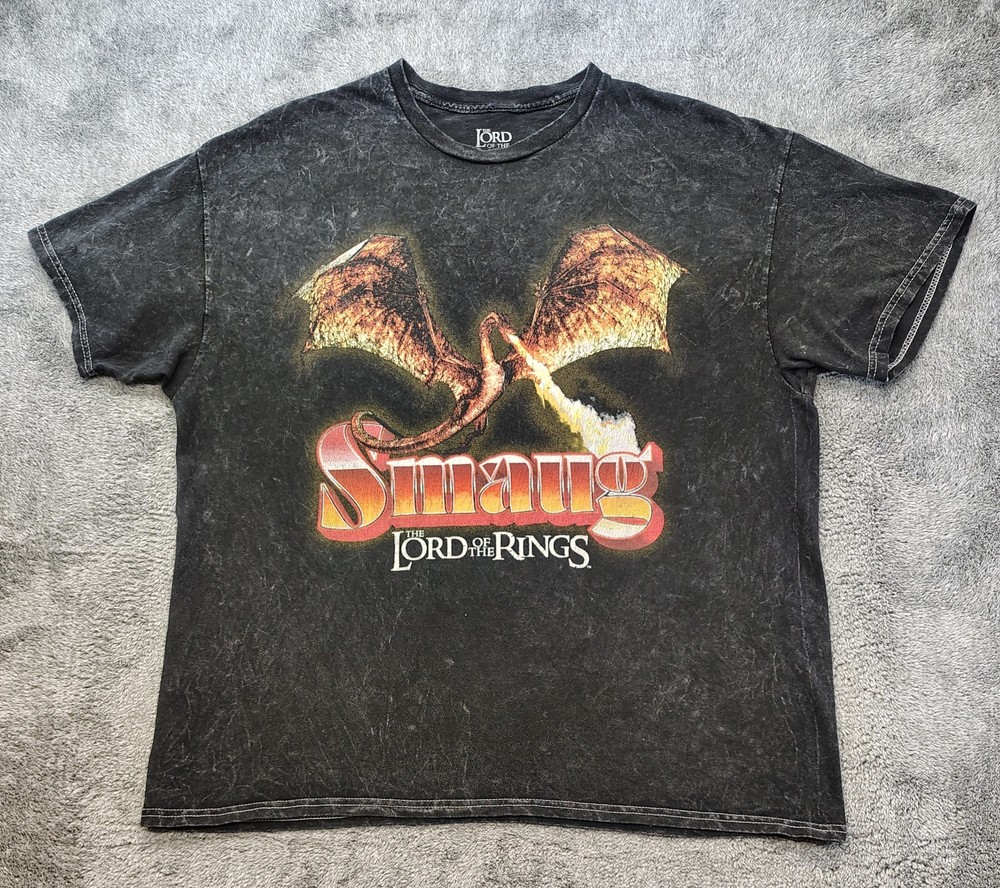 Vintage Smaug Hobbit Lord Of The Rings Movie Promo T-shirt XL Black Crystal Wash