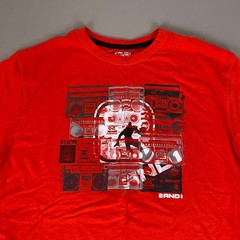 AND1 Graphic T-Shirt Men’s XL Red Basketball Boombox Hip Hop Short Sleeve Tee