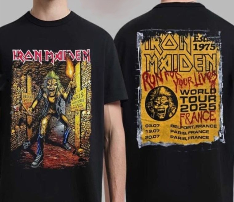Hot!!1 Iron Maiden Run For Your Lives World Tour 2025 France Tour Reprint