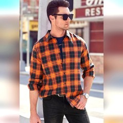 JMIERR Men’s Flannel Shirt size L Long Sleeve Button-Down Plaid Black Cotton