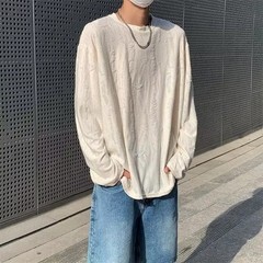 Men’s Distressed Long Sleeve T-Shirt Harajuku Aesthetic Ripped Pullover Top