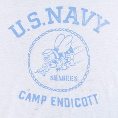 Vtg 50s 60s US Navy Seabees Camp Endicott T Shirt Single Stitch Soft Sheer M/L