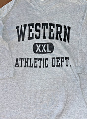 VINTAGE WESTERN XXL ATHLETIC DEPT. HALF SLEEVE T-SHIRT Grey V-Neck College WIU