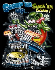 Rat Fink “Scoop ‘Em Up ” Black Tee Front Print 9276!