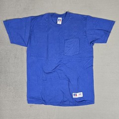 Russell Athletic High Cotton T-Shirt Mens Mediun Blue Solid Pocket USA Made Vtg