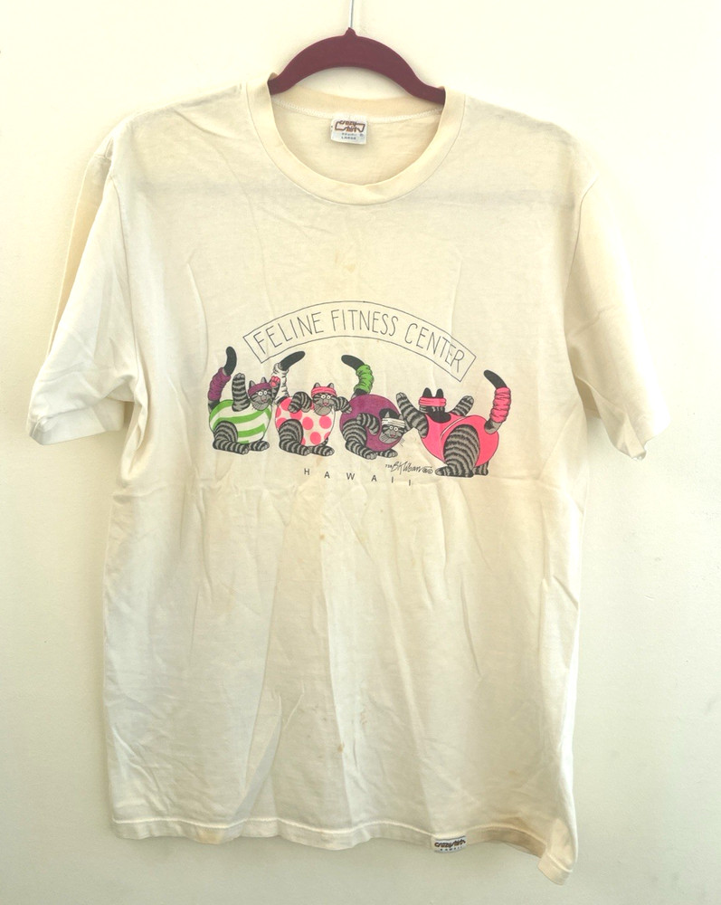 B KLIBAN cat shirt Feline Fitness Crazy Shirts Hawaii sz L single stitch RARE