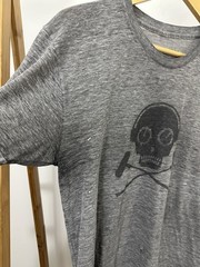 VTG Gradient Faded Worn Paper Thin Burnout Skull Audio Mixer Gray T-Shirt M