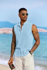 Mens Sleeveless Summer Shirts Beach Tank Tops Button Up Tank Shirt for Vacation