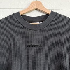 Adidas Waffle Knit T Shirt Mens Size XL Heavyweight Charcoal Grey Double Sided