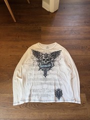 Vintage 00s y2k grunge Affliction-Style Y2K Winged Skull Thermal Long Sleeve