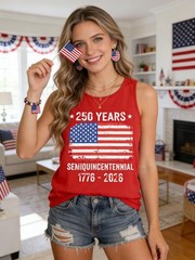250 Years American Anniversary Tank Top Women 4th of July Patriotic Sleeveles…