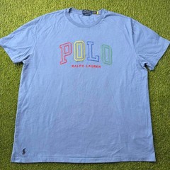 Polo Ralph Lauren Logo Spell Out Shirt Large Blue Classic Fit Preppy Pony Y2K