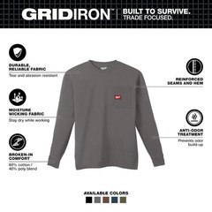 Milwaukee Men’s X-Large Gray GRIDIRON Cotton/Polyester Long-Sleeve T-Shirt