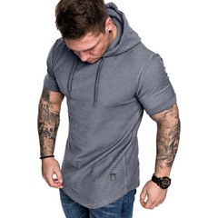 Men’s Hooded Short Sleeve Sporty T-Shirt Slim Gym Muscle Tee Hoodie Tops Blouses