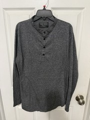 Zara Long Sleeve T-Shirt Button Neck Gray Mens Sz M Casual Preppy Minimalist