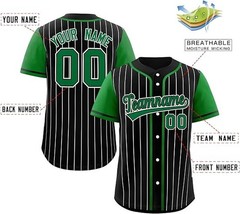 Custom Baseball Jersey with Name & Number Black Green Pinstripe Adult & Youth
